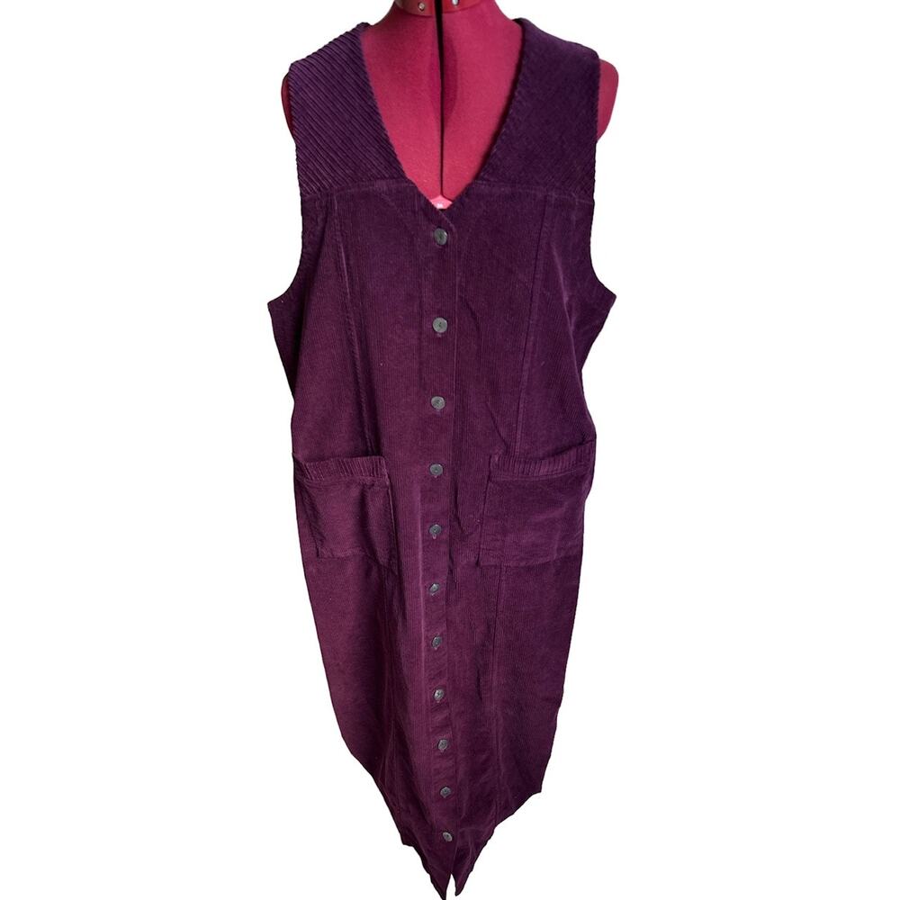Mishi Vintage Size Large 100% Cotton‎ Thick Corduroy V Neck Jumper Dress Purple